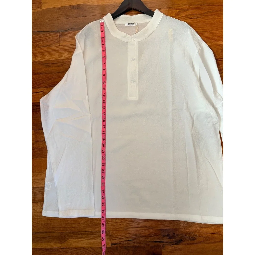 NWT COOFANDY Mens White 2 Piece Henley Shirt and Pants Set Lounge XXXL Beachwear - Picture 9 of 16